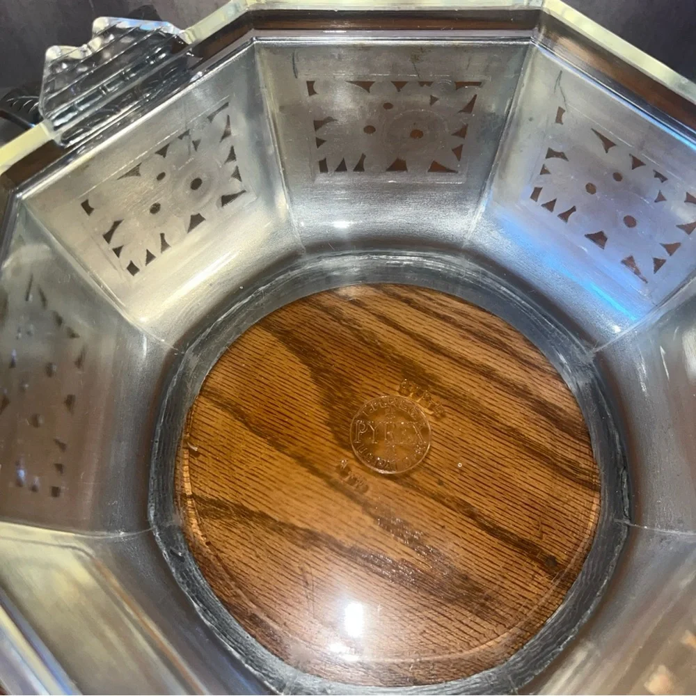 Vintage Art Deco Pyrex Clear Etched Octagonal Casserole  3 Pcs-